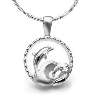 Sterling Silver Playful Dolphin Ocean Necklace by World Treasure