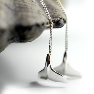 Sterling Silver Humpback Whale Fluke Thread Earrings