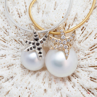 South Sea Ocean Pearl Pendant Diamond Studded Starfish by World Treasure Designs