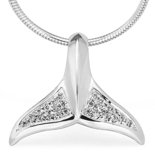 Jeweled Whale Tail Pendant with Swarovski Crystals in Sterling Silver by World Treasure Designs