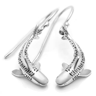 Tiger Shark Earrings in Silver by World Treasure Designs
