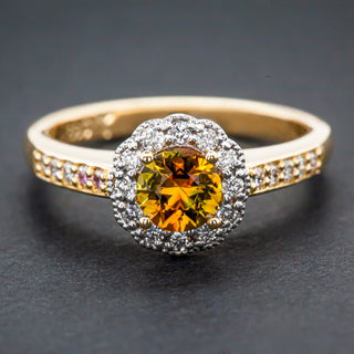 Sunrise Orange Parti Sapphire Ring Australian Sapphire in Yellow Gold by World Treasure Designs