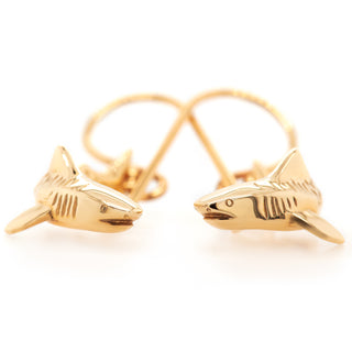 Tiger Shark Earrings Front View in Yellow Gold by World Treasure Designs