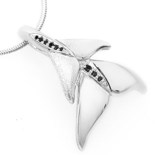 Two Whale Tail Flukes with Black Diamonds in Sterling Silver by World Treasure Designs