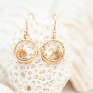 Wave Earrings Ocean Jewellery in Yellow Gold by World Treasure Designs