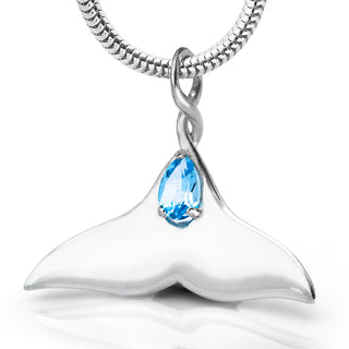 Sterling Silver Whale Tail Necklace Blue Topaz by World Treasure