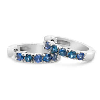Australian Blue Sapphire Huggie Hoops in White Gold by World Treasure Designs