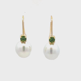 Moana | Australian South Sea Pearl and Green Sapphire Earrings
