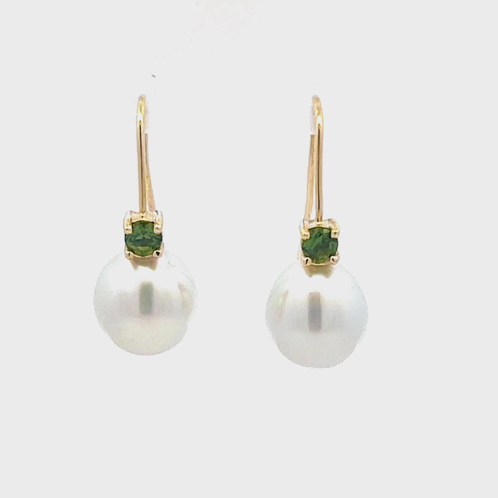 Moana | Australian South Sea Pearl and Green Sapphire Earrings