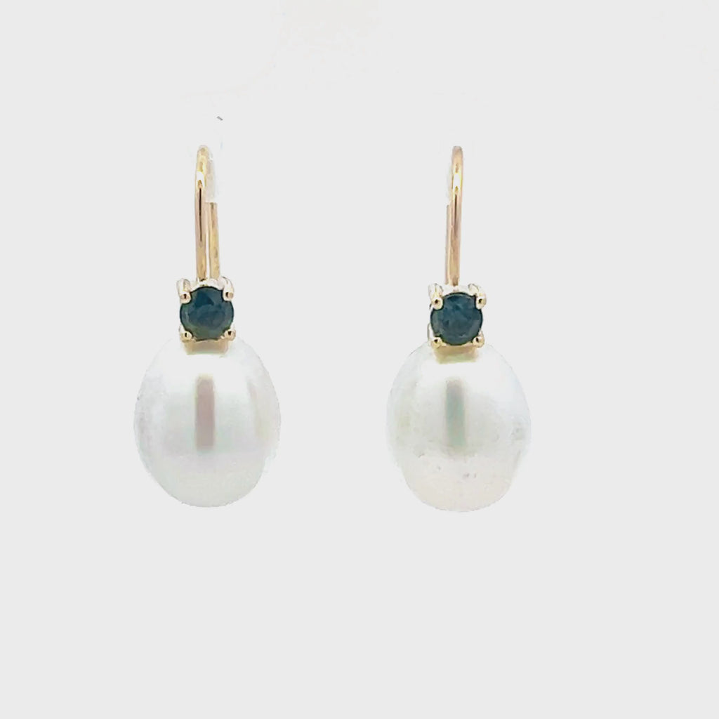 Moana | Australian South Sea Pearl and Blue Sapphire Earrings