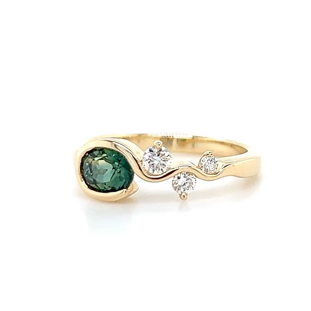 Zara | Australian Oval Green Parti Sapphire Ring