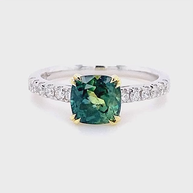 Lily | Australian Teal Green Parti Sapphire Ring