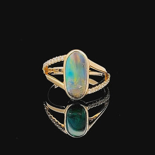 Maleny | Mulicoloured Australian Semi-Black Opal Ring