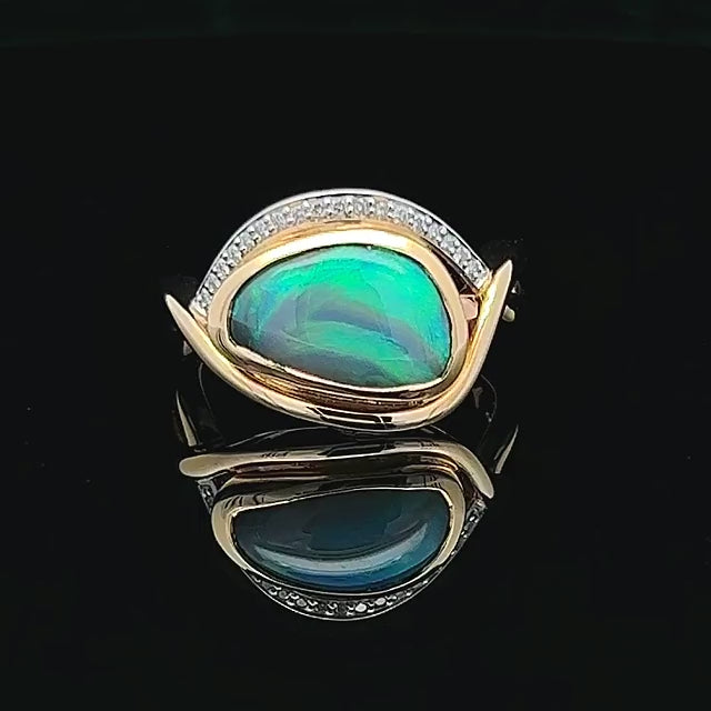 Kalina | Teal Australian Semi-Black Opal Ring