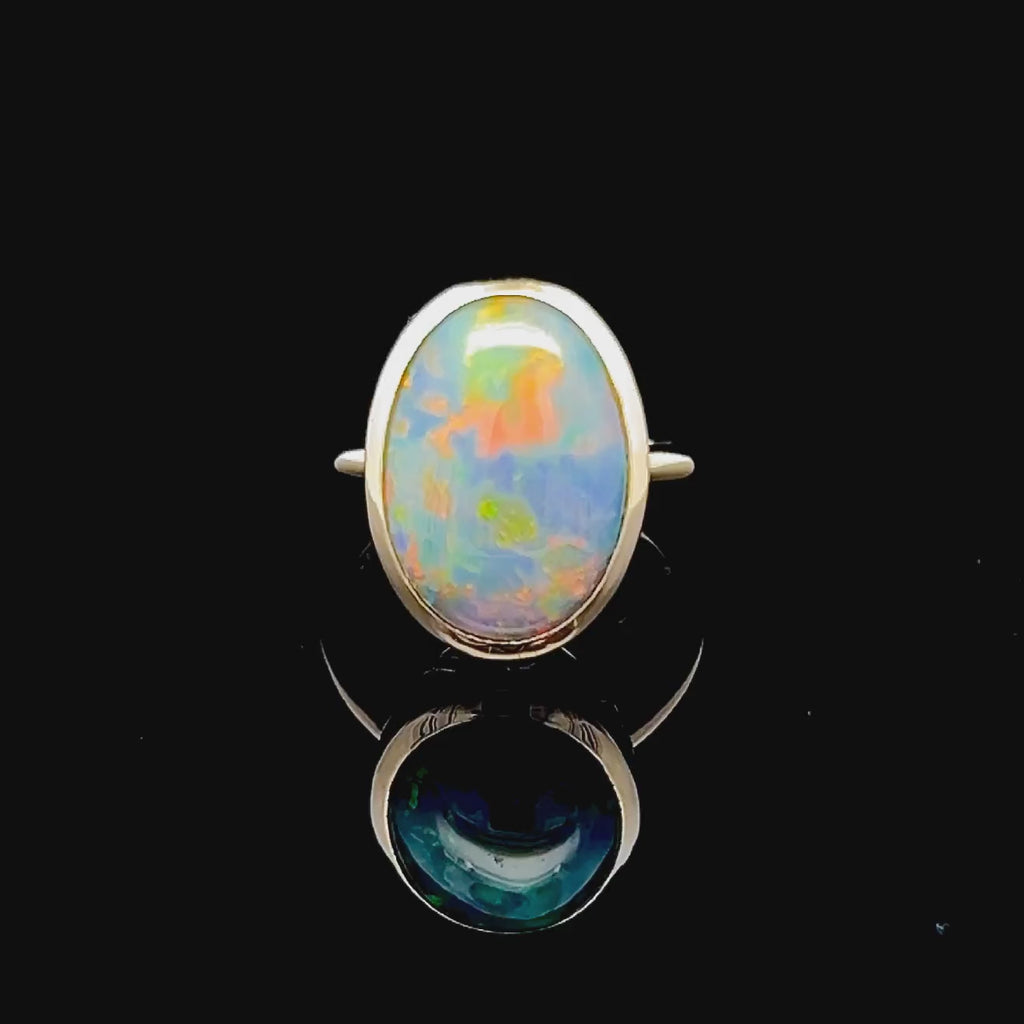 Arika | Multicoloured Australian Semi-Black Opal Ring