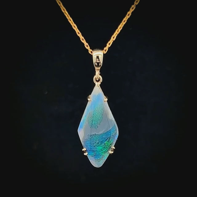 Marlee | Blue-Green Australian Semi-Black Opal Necklace