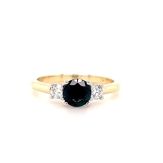 Adeline | Australian Blue Parti Sapphire Trilogy Ring