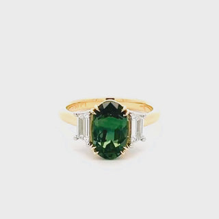 Bernadette | Australian Oval Green-Teal Parti Sapphire Ring