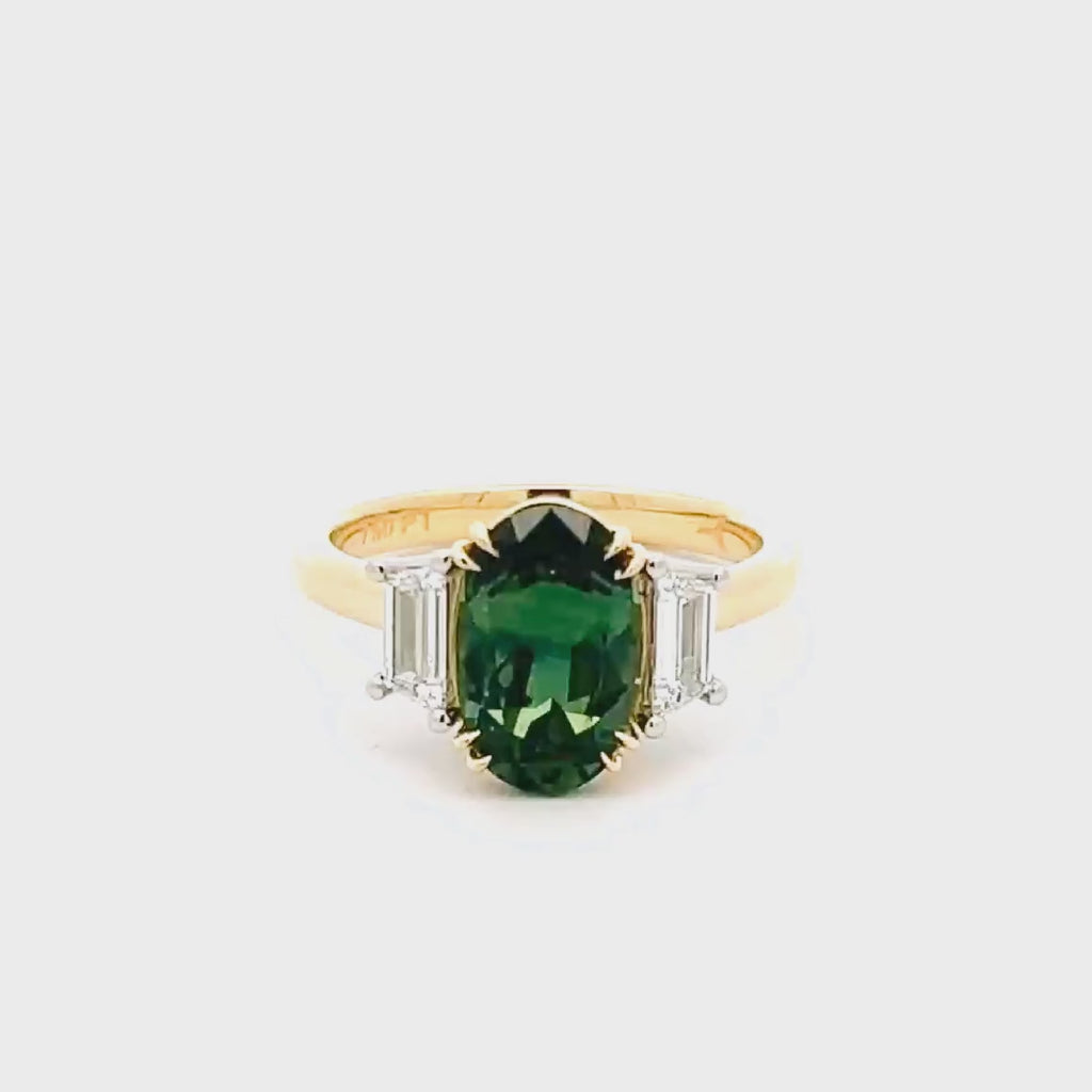 Bernadette | Australian Oval Green-Teal Parti Sapphire Ring