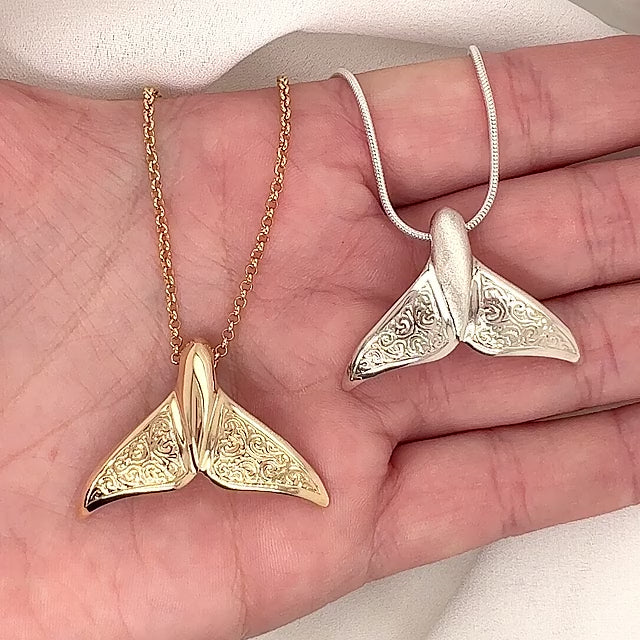 Engraved Fluke Whale Tail Necklace