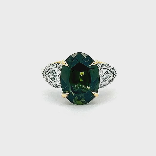 Olive | Australian Oval Green Parti Sapphire Ring
