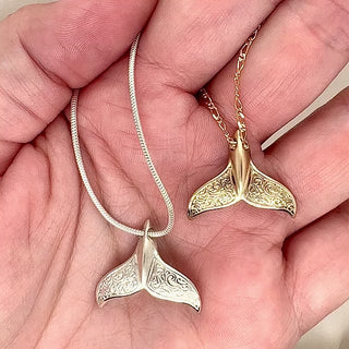 Engraved Diving Fluke Whale Tail Necklace