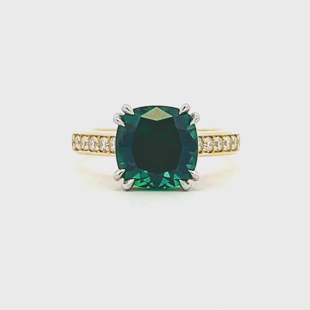Penelope | Cushion-Cut Australian Teal Parti Sapphire Ring