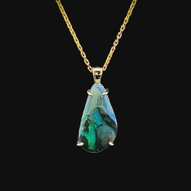 Kiora | Green-Blue Australian Black Opal Necklace