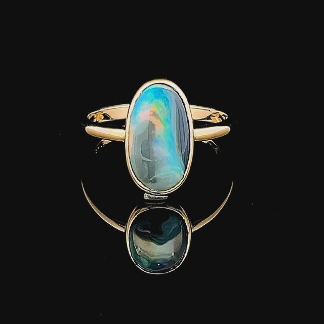 Pippa | Australian Fossil Semi-Black Opal Ring