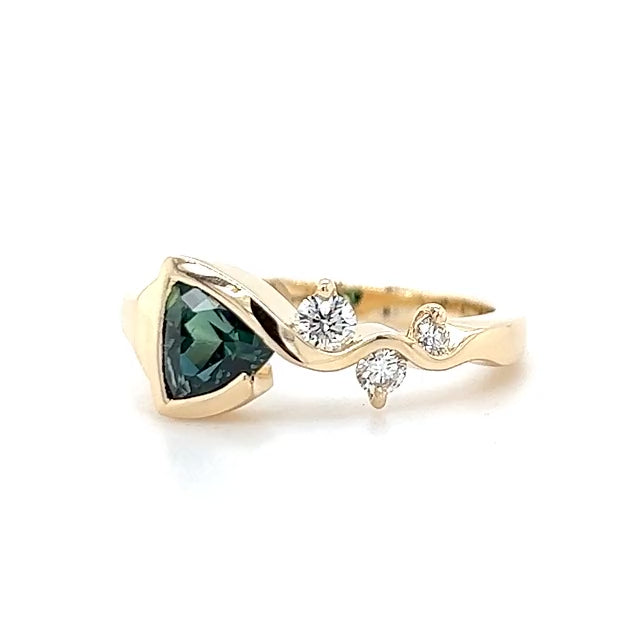 Zara | Australian Trilliant Green-Blue Parti Sapphire Ring