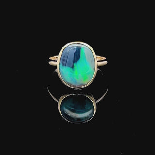Terra | Aqua-Green Australian Semi-Black Opal Ring