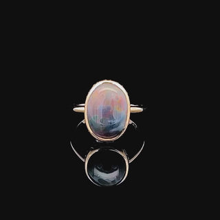 Carla | Oval Australian Semi-Black Crystal Opal Ring