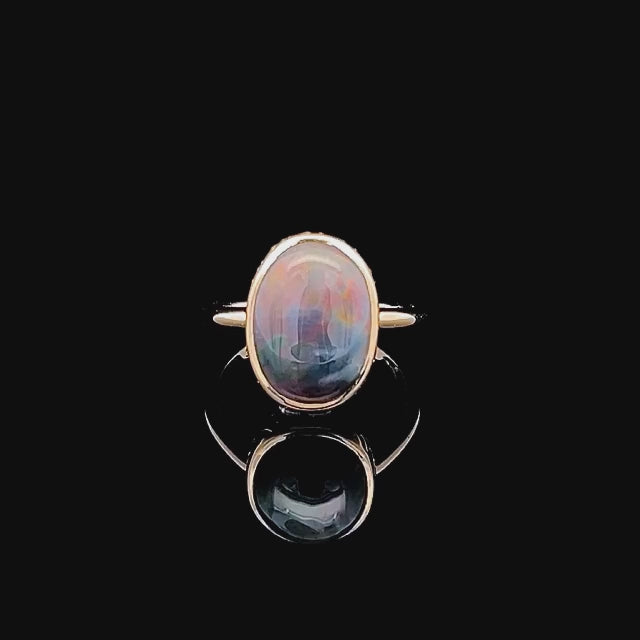 Carla | Oval Australian Semi-Black Crystal Opal Ring