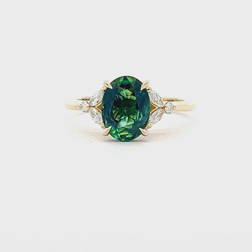 Vera | Australian Green-Blue Parti Sapphire Ring
