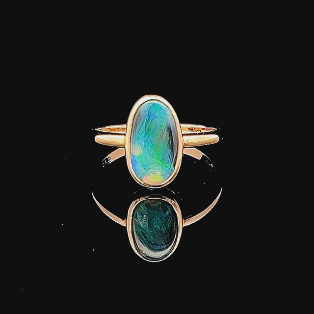 Ines | Blue-Green Australian Semi-Black Opal Ring