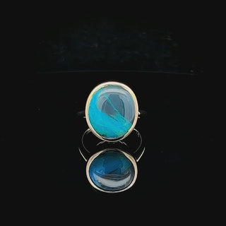 Thea | Seafoam Blue-Green Australian Semi-Black Opal Ring