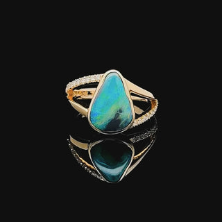 Tara | Aqua Blue-Green Australian Black Opal Ring