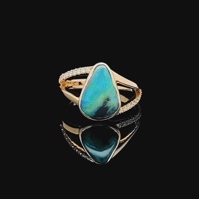 Tara | Aqua Blue-Green Australian Black Opal Ring