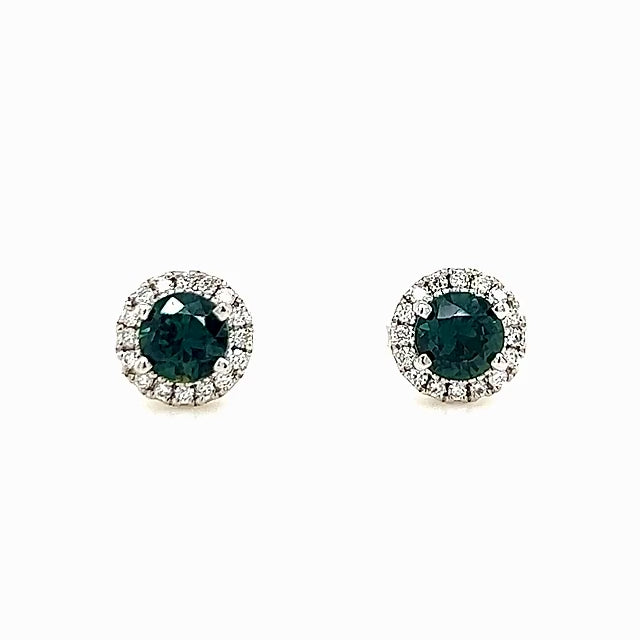 Evelyn | Australian Blue-Green Parti Sapphire Stud Earrings