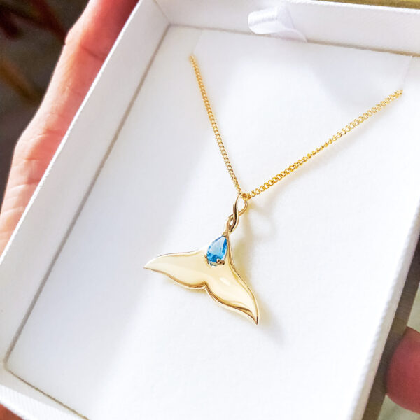 Angel of the Sea Pendant Necklace with Blue Topaz Stone in Yellow Gold by World Treasure Designs