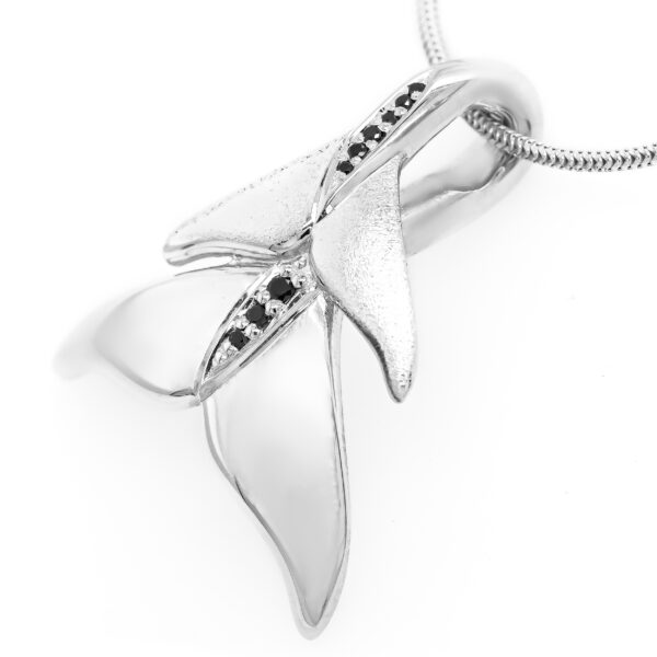 Double Whale Tail Black Diamond Necklace in Sterling Silver by World Treasure Designs