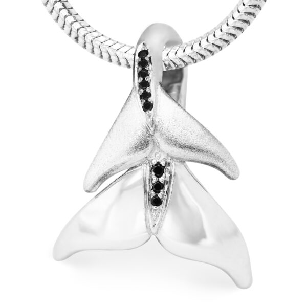 Silver and Black Diamond Double Whale Tail Necklace by World Treasure Designs