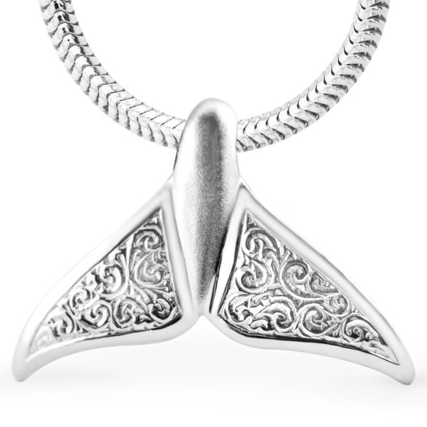 Sterling Silver Engraved Whale Tail Necklace by World Treasure Designs