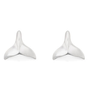 Fluke Whale Tail Stud Earrings in Sterling Silver by World Treasure Designs