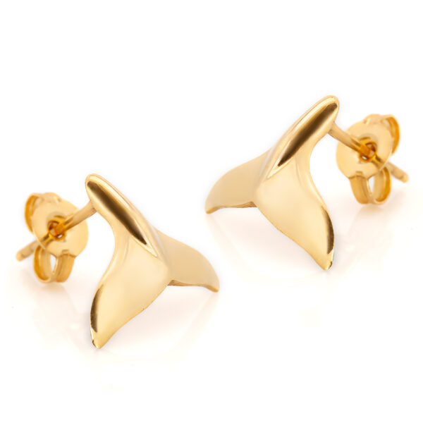 Whale Tail Stud Earrings in Yellow Gold by World Treasure Designs