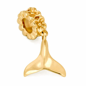 Whale Tail Fluke Charm Bead that fits on Pandora Bracelet in Yellow Gold by World Treasure Designs