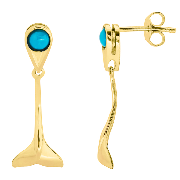 Gold Turquoise Whale Tail Drop Earrings