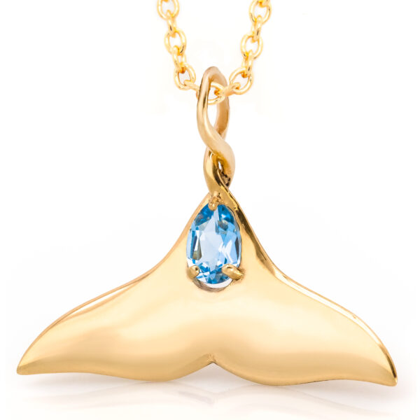 Gold Whale Tail Necklace with Blue Topaz by World Treasure Designs