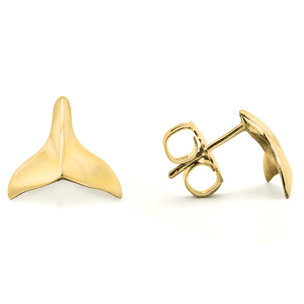 9K Gold Whale Tail Stud Earrings by World Treasure