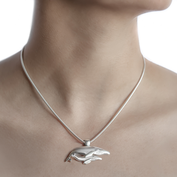 Sterling Silver Humpback Whale Mother and Calf Necklace by World Treasure Designs